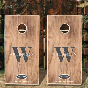 Family name natural wood Cornhole Set