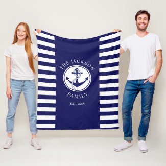 Family Name Nautical Anchor Blue Stripes Pattern