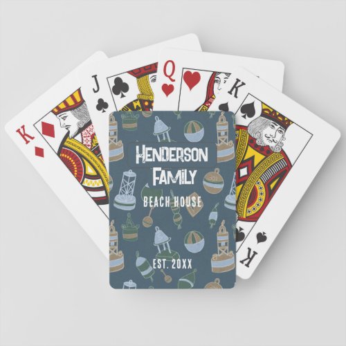 Family Name Nautical Beach House Playing Cards
