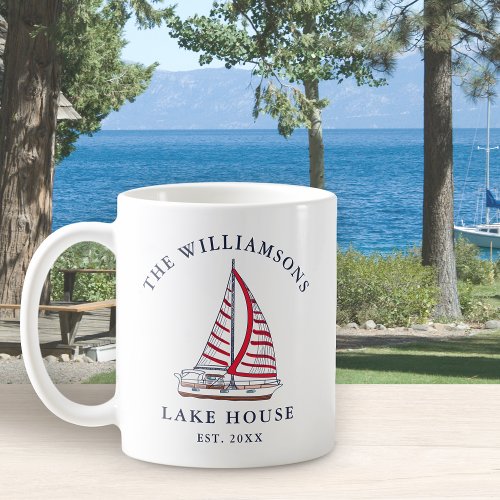 Family Name Nautical Sailboat Lake House Coffee Mug