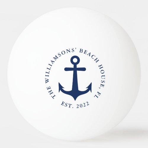 Family Name Nautical White Navy Blue Boat Anchor Ping Pong Ball