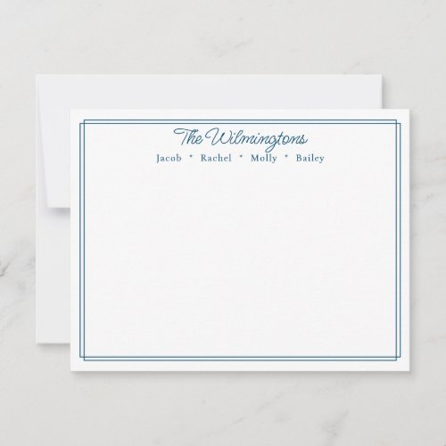 Family Name Navy Blue Border Classic Stationery Note Card