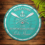 Family Name | Oars and Anchor Custom Aqua Blue Dart Board<br><div class="desc">Fun "welcome to the lake house" personalized dart board.  Change the name,  the year and the name of your vacation getaway (beach house,  cottage,  summer house,  etc.) to make this a wonderfully unique gift.</div>