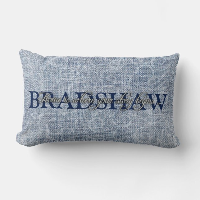 Family Name on Denim Lumbar Pillow (Front)