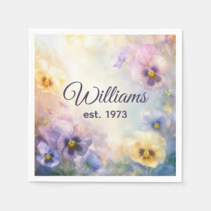 Family Name on Dreamy Pansy Abstract Napkins