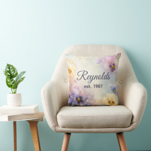 Family Name on Dreamy Pansy Abstract Throw Pillow