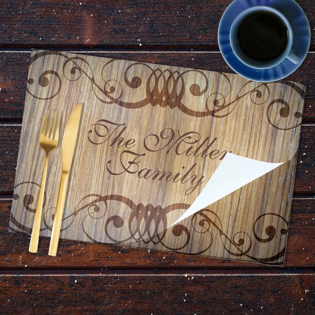 Family Name On Wood Elegant Paper Placemat (Creator Uploaded)