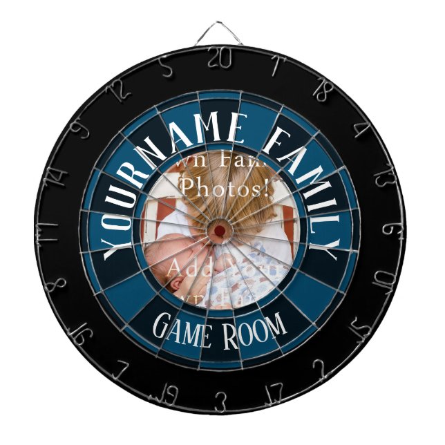 Family Name One Photo Game Room Dart Board (Front)