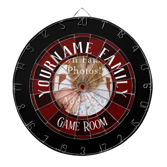 Family Name One Photo Game Room Dart Board (Front)