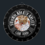 Family Name One Photo Game Room Dart Board<br><div class="desc">Add your own name to this fun family game room dartboard. FUnique gift for birthdays,  Christmas,  father's day or just because. One center photo option.</div>