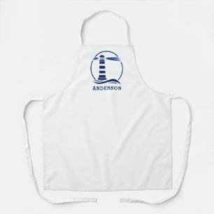 Family Name or Text Lighthouse White Navy Blue Apron