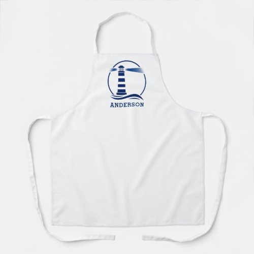 Family Name or Text Lighthouse White Navy Blue Apron