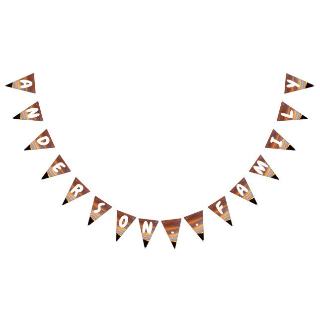 Family Name Orange Yellow Sunset Behind Mountains  Bunting Flags (All)