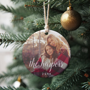 Family Name Overlay   Photo Ceramic Ornament