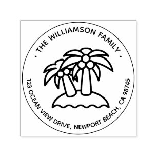 Family Name Palm Trees Round Return Address Self-inking Stamp