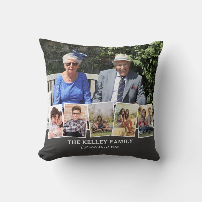 Family Name Personalized 6 Photo Collage Throw Pillow (Front)