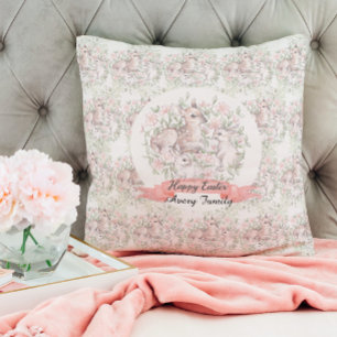 Family Name Personalized Deer Bunny Easter Throw Pillow