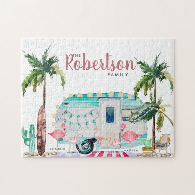 Family Name | Personalized Flamingo Family Jigsaw Puzzle (Horizontal)