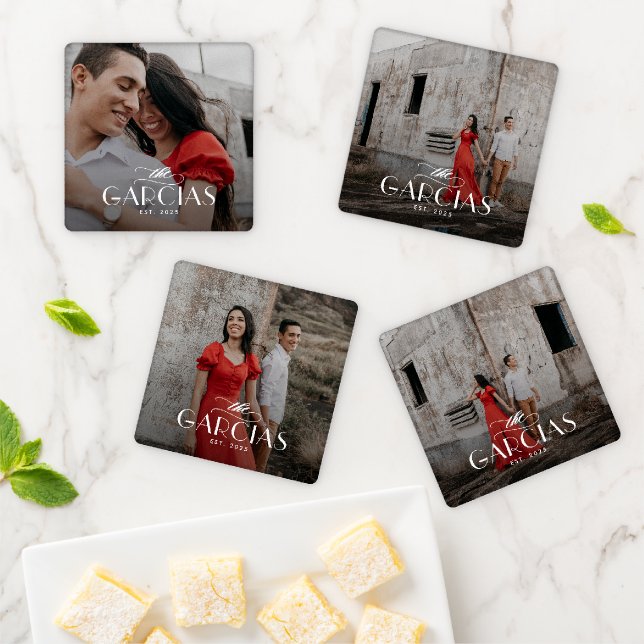 Family Name Personalized Photo Coaster Set (In Situ)