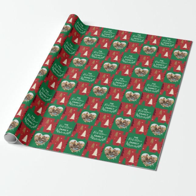 Family Name Photo Christmas Wrapping Paper (Unrolled)