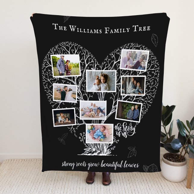 Family Name Photo Collage | Family Tree Heart Fleece Blanket (Creator Uploaded)