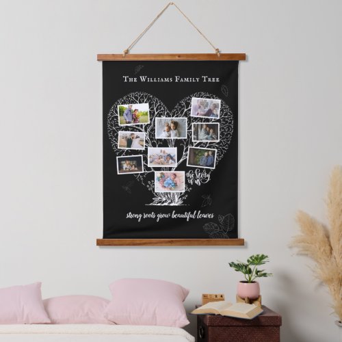 Family Name Photo Collage  Family Tree Heart Hanging Tapestry