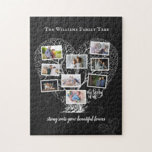 Family Name Photo Collage Family Tree Heart Jigsaw Puzzle
