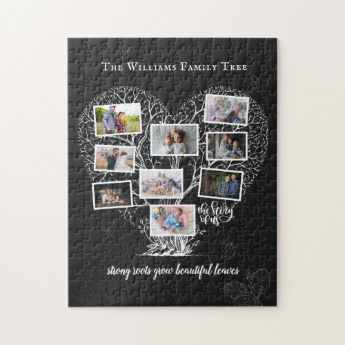 Family Name Photo Collage  Family Tree Heart Jigsaw Puzzle