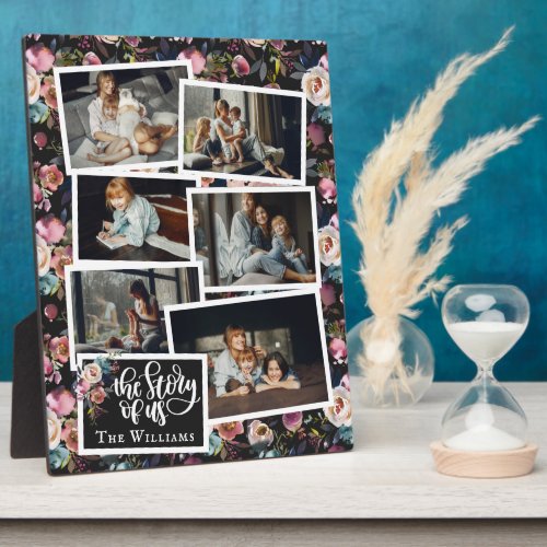 Family Name Photo Collage  Floral on Black Plaque