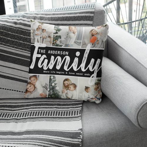 Family Name Photo Collage  Quote Throw Pillow