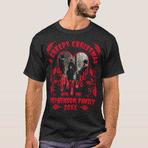 Family Name Photo Red Heart Creepy Christmas T-Shirt