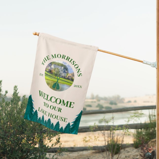 Family Name Photo Welcome Lake  House Flag (Insitu (Back))