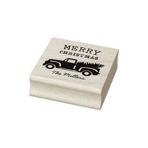 Family name Pine Tree Truck Christmas  Rubber Stamp