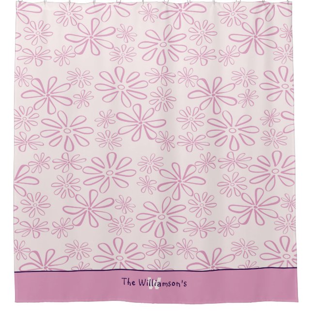  Family Name & Pink & Blush Floral Doodle Pattern Shower Curtain (Front)