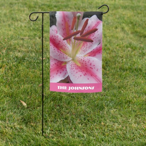 Family Name Pink Oriental Lily Floral Garden Flag