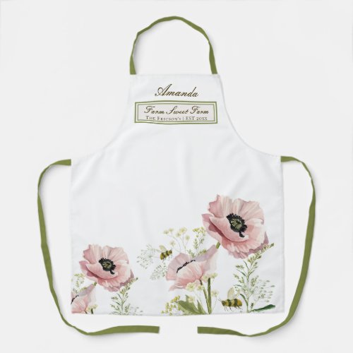 Family name poppies wildflower bees customizable apron