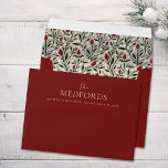 Family Name Pre-Addressed Christmas Floral Pattern Envelope<br><div class="desc">These stylish pre-addressed envelopes highlight your last name on the back flap, with your address in one line underneath. The inside contains a hand drawn Christmas floral pattern in deep green, burgundy red, and ivory over a sand / beige background. The outside envelope of deep burgundy red matches our Classic...</div>