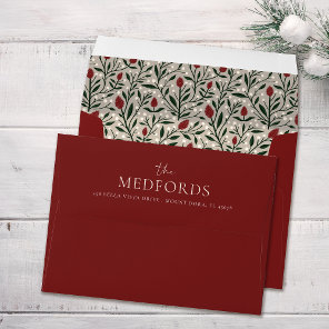 Family Name Pre-Addressed Christmas Floral Pattern Envelope