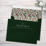 Family Name Pre-Addressed Christmas Floral Pattern Envelope<br><div class="desc">These stylish pre-addressed envelopes highlight your last name on the back flap, with your address in one line underneath. The inside contains a hand drawn Christmas floral pattern in deep green, burgundy red, and ivory over a sand / beige background. The outside envelope of deep green matches our Classic Christmas...</div>