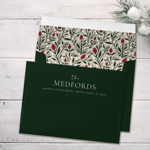 Family Name Pre_Addressed Christmas Floral Pattern Envelope