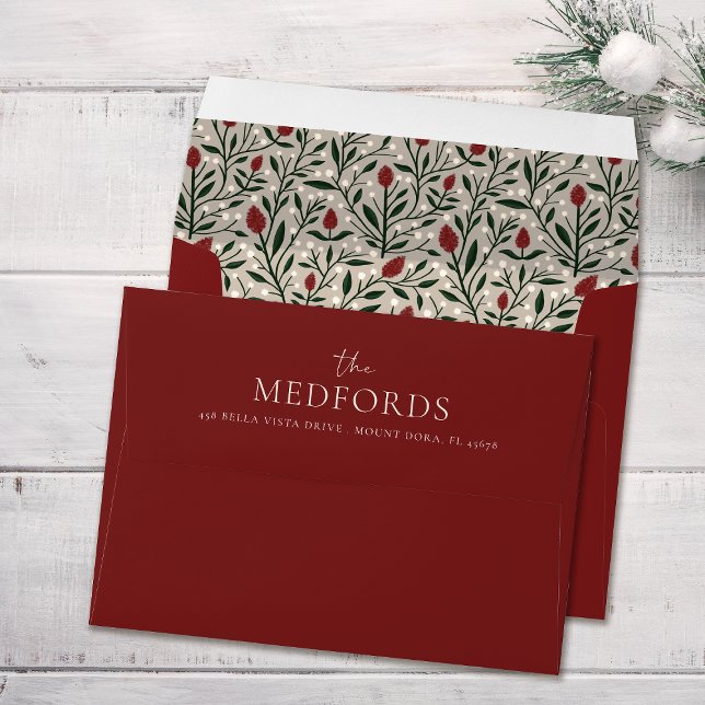 Family Name Pre-Addressed Christmas Floral Pattern Envelope (Creator Uploaded)