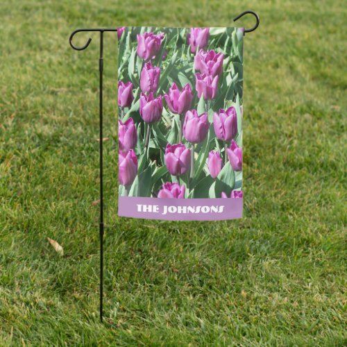Family Name Purple Tulips Floral Garden Flag
