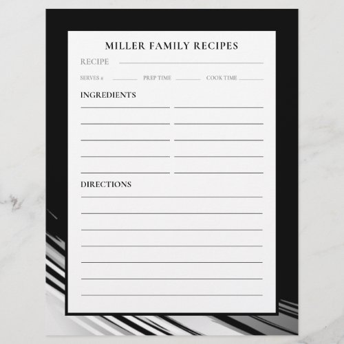 Family Name Recipe Page  Black  White Swoosh