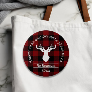 Family Name Red and Black Buffalo Plaid Button