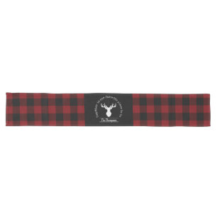 Family Name Red and Black Buffalo Plaid Farmhouse Long Table Runner