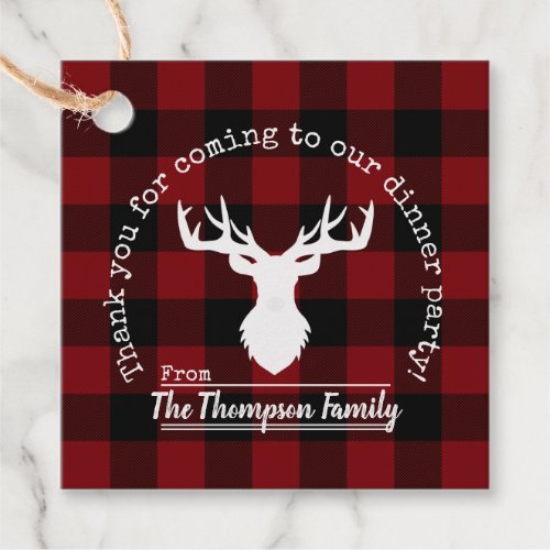 Family Name Red and Black Buffalo Plaid Favor Tags