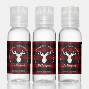 Family Name Red and Black Buffalo Plaid Hand Sanitizer