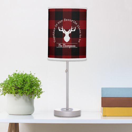 Family Name Red and Black Buffalo Plaid Table Lamp