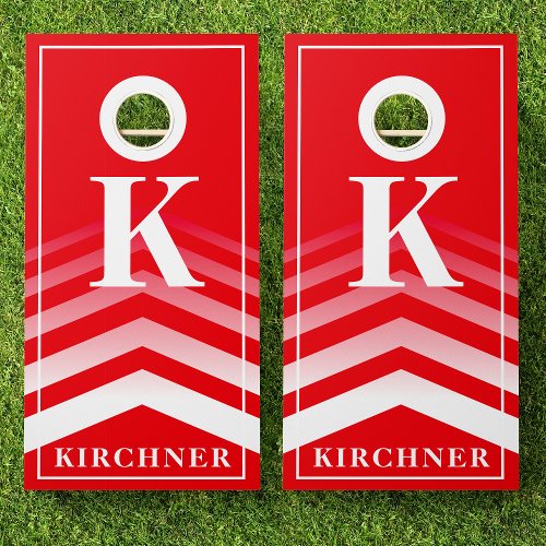 Family Name Red Faded Chevron Monogram Modern Cornhole Set