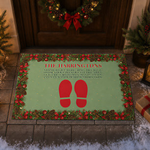 Family Name Red Green Santa Footprints Christmas Doormat